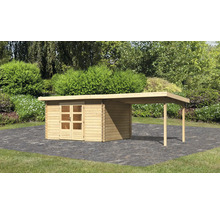 Blockbohlenhaus Karibu Noorvik 7 mit Schleppdach 3 m 674 x 333 cm natur