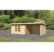 Blockbohlenhaus Karibu Noorvik 7 mit Schleppdach 3 m, Rück- und Seitenwand 674,5 x 333 cm natur