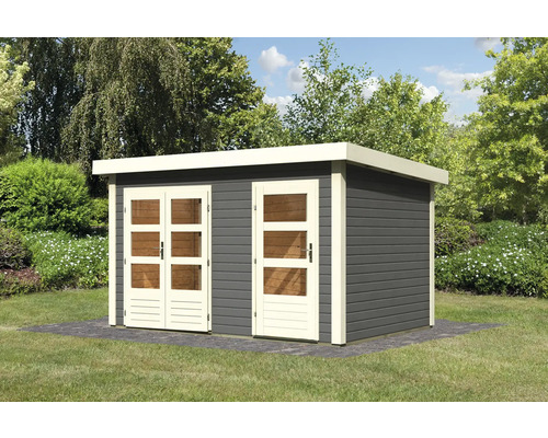 Abri de jardin en bois avec double porte et porte simple