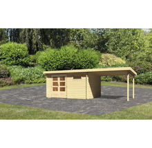 Chalet de jardin en madriers Karibu Noorvik 8 avec toit en appentis 3 m 704 x 333 cm naturel