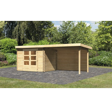 Gartenhaus Karibu Noorvik 3 inkl. Anbaudach 3 m, Rückwand 614 x 273 cm natur