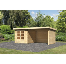 Blockbohlenhaus Karibu Noorvik 4 mit Schleppdach 3 m, Rück- und Seitenwand 554 x 333 cm natur
