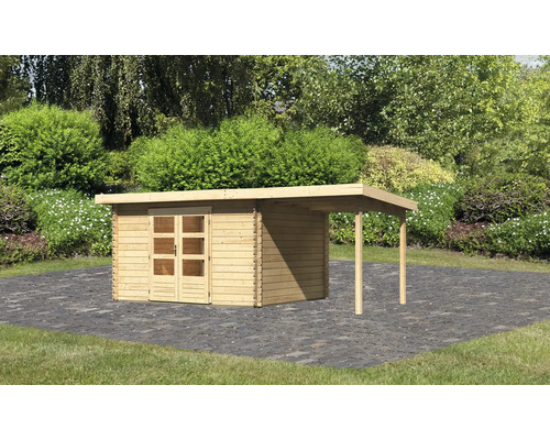 Chalet de jardin en madriers Karibu Noorvik 7 avec toit en appentis 2 m 574 x 333 cm naturel