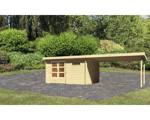 Blockbohlenhaus Karibu Noorvik 8 mit Schleppdach 4 m 769 x 297 cm natur