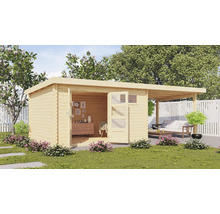 Chalet de jardin en madriers Karibu Noorvik 8 avec toit en appentis 3 m 704 x 333 cm naturel