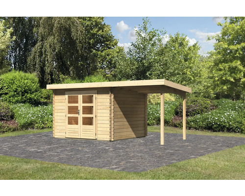 Chalet de jardin en madriers Karibu Noorvik 5 avec toit en appentis 2 m 514 x 333 cm naturel