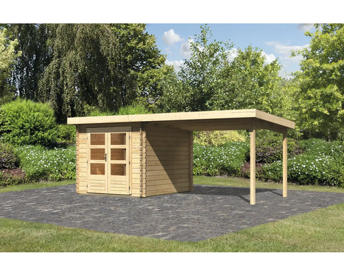 Chalet de jardin en madriers Karibu Noorvik 4 avec toit en appentis 3 m 519 x 297 cm naturel