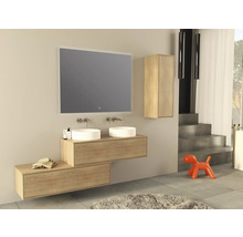 Salle de bain moderne avec meuble-lavabo double, miroir et armoire suspendue
