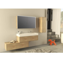 Salle de bains avec lavabo, armoire de toilette et armoire haute