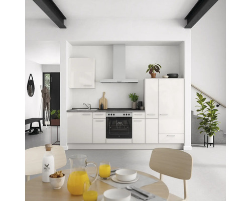Bloc cuisine complète équipée NOBILIA Urban 270 cm façade gris soie à haute brillance variante à droite monté 4004539010253
