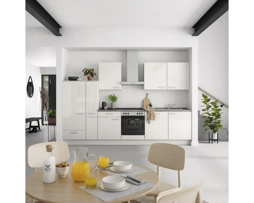 NOBILIA Küchenzeile mit Geräten Urban 330 cm seidengrau hochglanz montiert Variante links