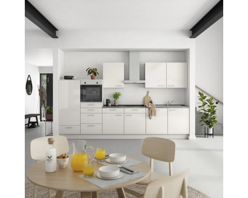 NOBILIA Küchenzeile mit Geräten Urban 360 cm seidengrau hochglanz montiert Variante links