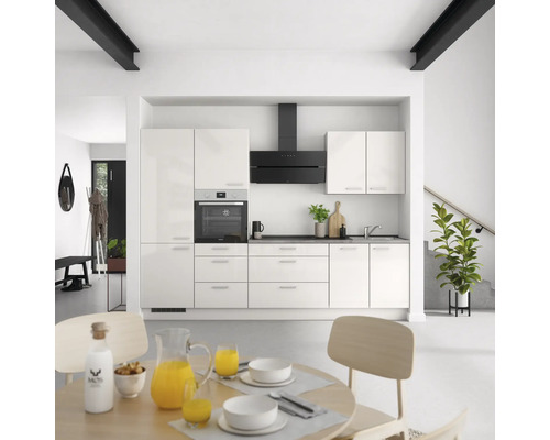 NOBILIA Küchenzeile mit Geräten Urban 300 cm seidengrau hochglanz montiert Variante links