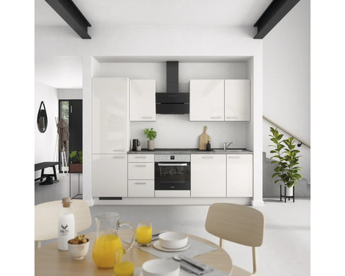 NOBILIA Küchenzeile mit Geräten Urban 270 cm seidengrau hochglanz montiert Variante links