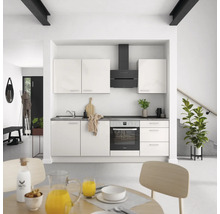 Bloc cuisine complète équipée NOBILIA Urban 240 cm façade gris soie à haute brillance variante à droite monté 4004539010079