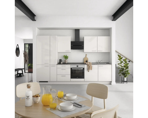 NOBILIA Küchenzeile mit Geräten Urban 330 cm seidengrau hochglanz montiert Variante links