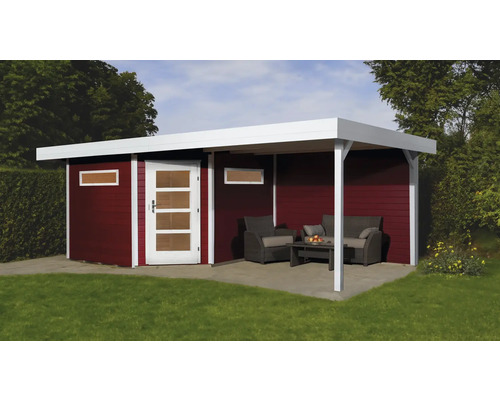 Abri Lounge weka Davos avec plancher et Lounge 646 x 338 cm rouge de Falun Abri de jardin moderne avec terrasse et coin salon dans le jardin