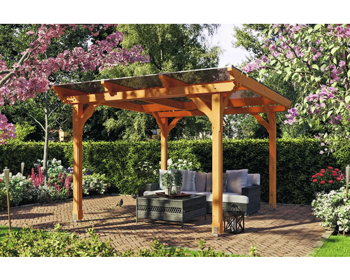 Pavillon SKAN HOLZ Marseille 327 x 350 cm chêne clair Pavillon de jardin en bois avec coin salon dans le jardin