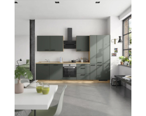 NOBILIA Küchenzeile ohne Geräte Urban 330 cm mineralgrün matt vormontiert Variante rechts 4004539014541 NOBILIA Küchenzeile ohne Geräte Urban 330 cm mineralgrün matt vormontiert Variante rechts 4004539014541