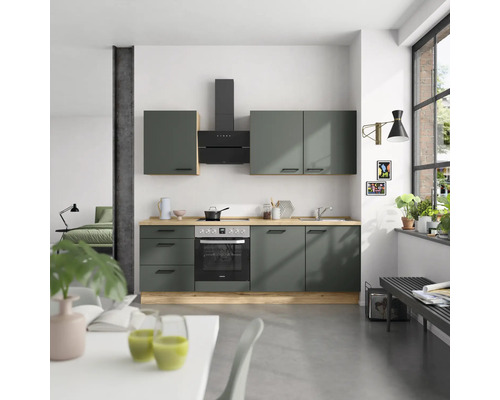 NOBILIA Küchenzeile mit Geräten Urban 240 cm mineralgrün matt montiert Variante links