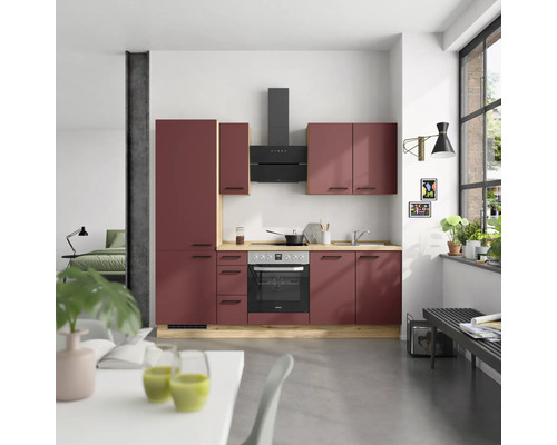 NOBILIA Küchenzeile mit Geräten Urban 240 cm rostrot matt montiert Variante links