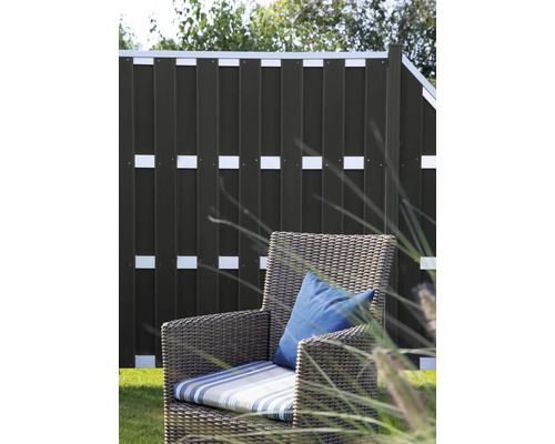 Jardin avec clôture de confidentialité et fauteuil en rotin avec coussins