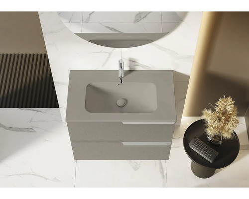 Meuble-lavabo avec deux tiroirs et lavabo à poser dans la salle de bains