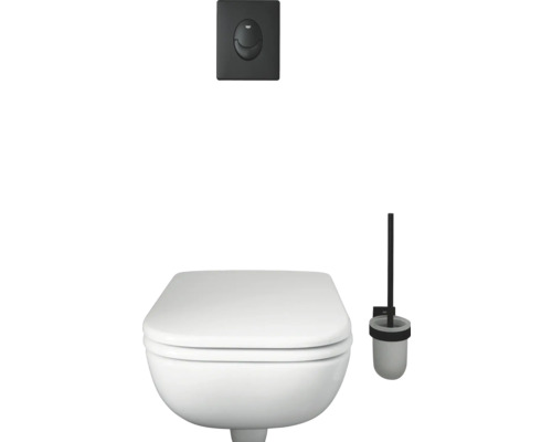 WC suspendu avec plaque de commande et brosse de toilette