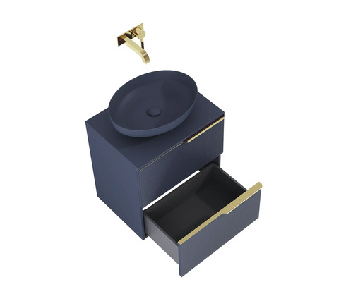 Waschtischkombination mit Aufsatzwaschbecken, Armatur und Schubladen zur Aufbewahrung