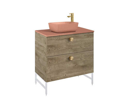 Waschtisch mit Waschbecken, Armatur, zwei Schubladen und Füßen