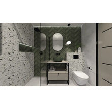 Modernes Badezimmer mit Dusche, Waschtisch, Spiegel und Toilette
