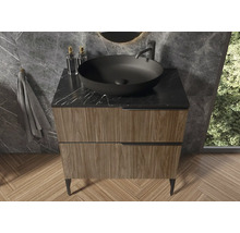 Badezimmer Waschtisch mit schwarzem Aufsatzwaschbecken und zwei Schubladen