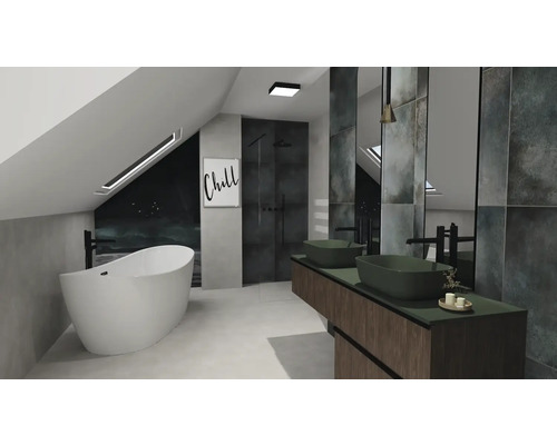 Modernes Badezimmer mit Badewanne, Dusche und Doppelwaschtisch