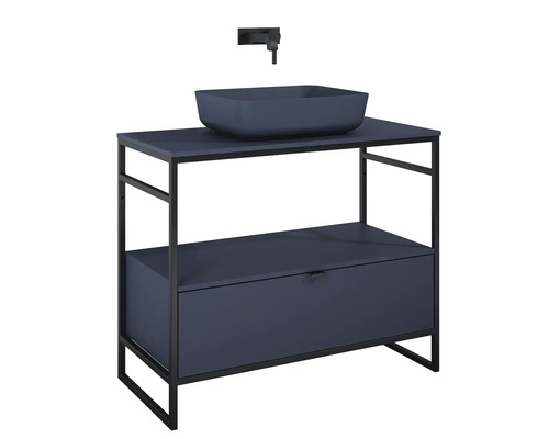 Waschtisch mit Aufsatzwaschbecken, Waschtischunterschrank mit Schublade und Armatur