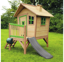 Spielhaus aus Holz mit Rutsche für den Garten