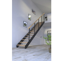 Escalier avec marches en bois et cadre en métal dans la pièce