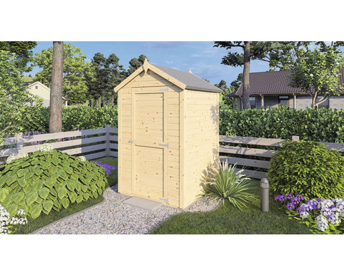Remise à outils Mini avec plancher 134 x 136 cm naturel en exclusivité chez Hornbach Armoire de jardin en bois avec porte dans un jardin
