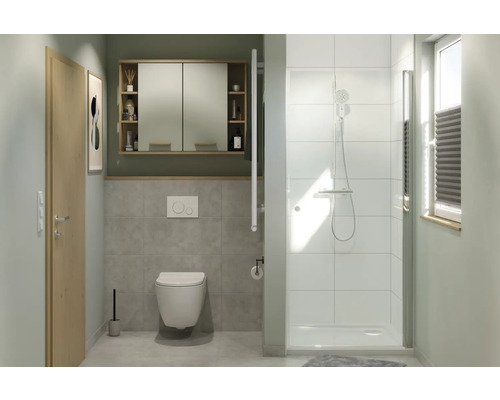 Salle de bains moderne avec WC, douche et lavabo