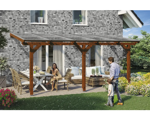 Toiture pour terrasse Skanholz Bormio 541 x 400 cm noyer