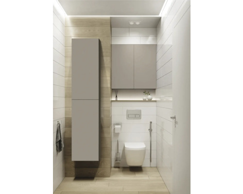 Modernes Badezimmer mit Toilette, Waschbecken und Badezimmermöbeln