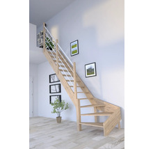Escalier en bois avec rampe dans une pièce lumineuse