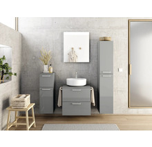 Badmöbel-Set NOBILIA Modern BxHxT 60 x 169,1 x 49 cm Frontfarbe grau hochglanz mit Spiegel eckig mit LED-Beleuchtung Griff chrom matt 597