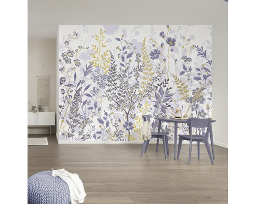 Papier peint panoramique intissé P276-VD4 Bloomique 4 pces 400 x 250 cm Salon avec papier peint à fleurs, table et chaises
