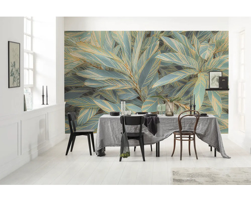 Salle à manger avec table et papier peint photo floral