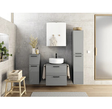 Badmöbel-Set NOBILIA Modern BxHxT 140 x 169,1 x 49 cm Frontfarbe grau hochglanz mit Spiegelschrank mit LED-Beleuchtung Unterschrank Midischrank Griff schwarz 628