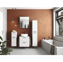 Badmöbel-Set NOBILIA Modern BxHxT 140 x 169,1 x 49 cm Frontfarbe weiß hochglanz mit Spiegelschrank mit LED-Beleuchtung Unterschrank Midischrank Griff schwarz 626