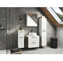 Badmöbel-Set NOBILIA Modern BxHxT 140 x 169,1 x 49 cm Frontfarbe weiß mit Spiegelschrank mit LED-Beleuchtung Unterschrank Midischrank Griff schwarz 624