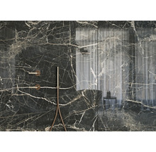 Espace douche avec robinetterie et marbre noir