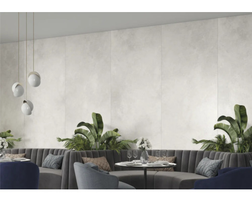 Restaurant Szene mit Wandfliesen, Sitzgruppen und Pflanzen