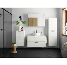 Badmöbel-Set NOBILIA Modern BxHxT 100 x 169,1 x 49 cm Frontfarbe weiß hochglanz mit Spiegelschrank mit LED-Beleuchtung Griff schwarz 714